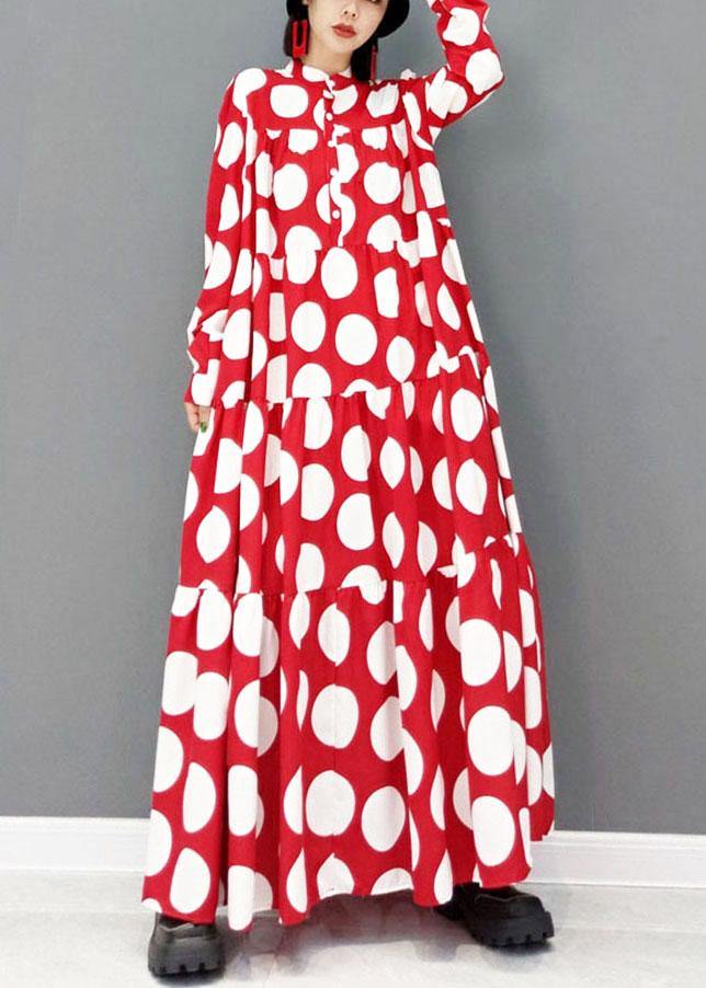 Beautiful Red Dot Patchwork Dress Fall Long Sleeve