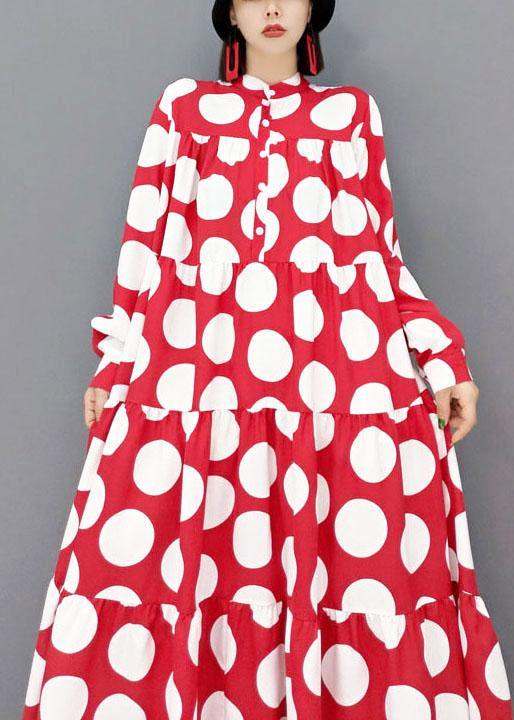 Beautiful Red Dot Patchwork Dress Fall Long Sleeve