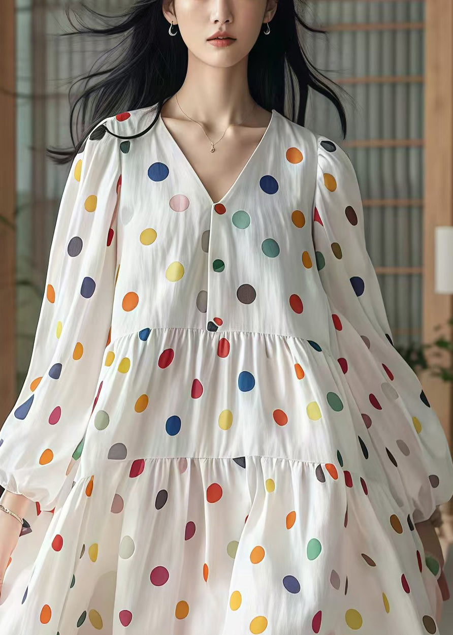 Beautiful White Oversized Print Cotton Vacation Dresses Fall