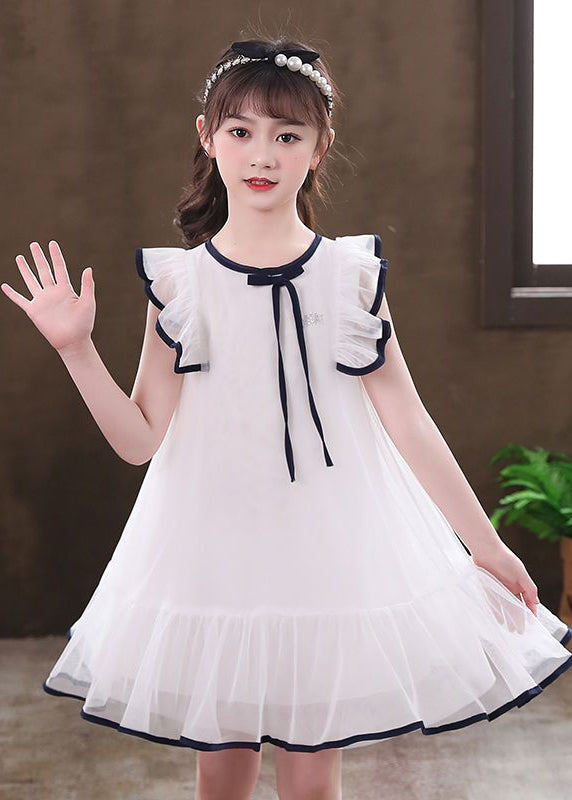 Beautiful White Puff Sleeve Tulle Baby Girls Dress Summer