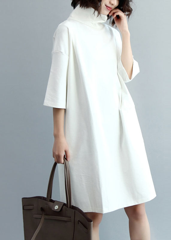 Beautiful White Turtle Neck Cotton Maxi Dresses Half Sleeve