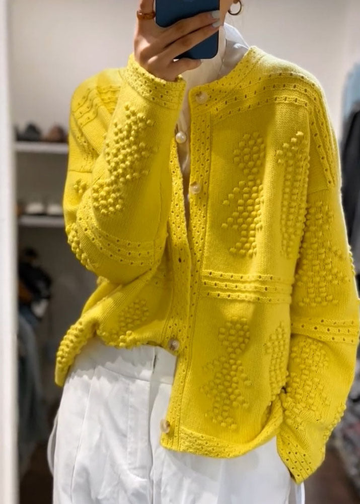 Beautiful Yellow O Neck Button Knit Sweaters Coat Fall