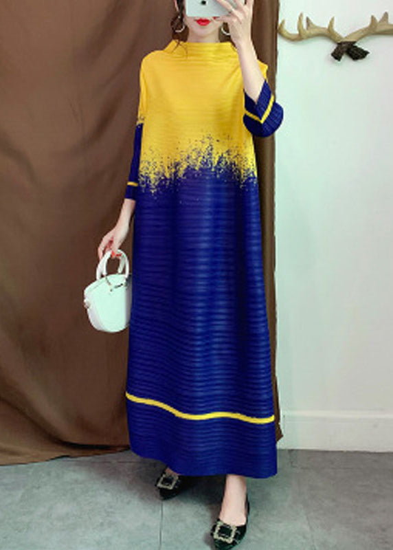 Beautiful Yellow Slash Neck Patchwork Dresses Long Sleeve