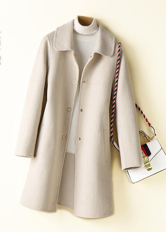 Beautiful beige Fashion tunic pattern design Peter pan Collar Woolen Coats