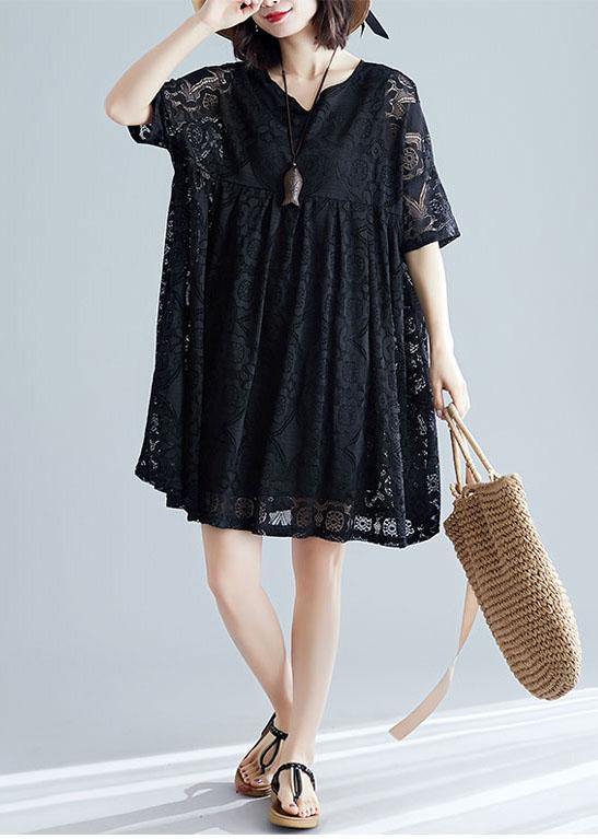 Beautiful black clothes For Women v neck hollow out loose Dresses