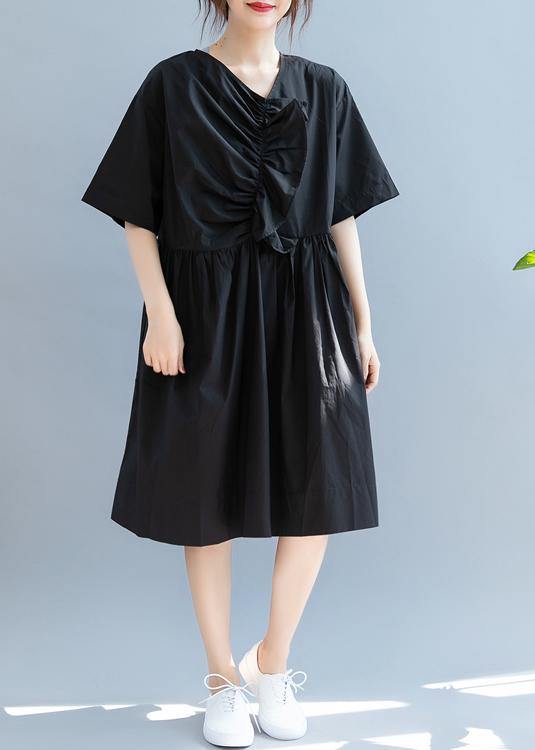 Beautiful black clothes For Women v neck Cinched A Line summer Dress