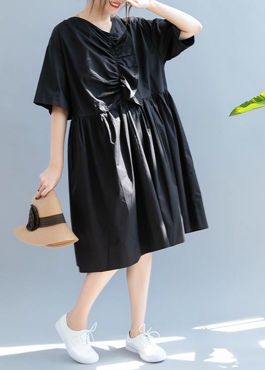 Beautiful black clothes For Women v neck Cinched A Line summer Dress