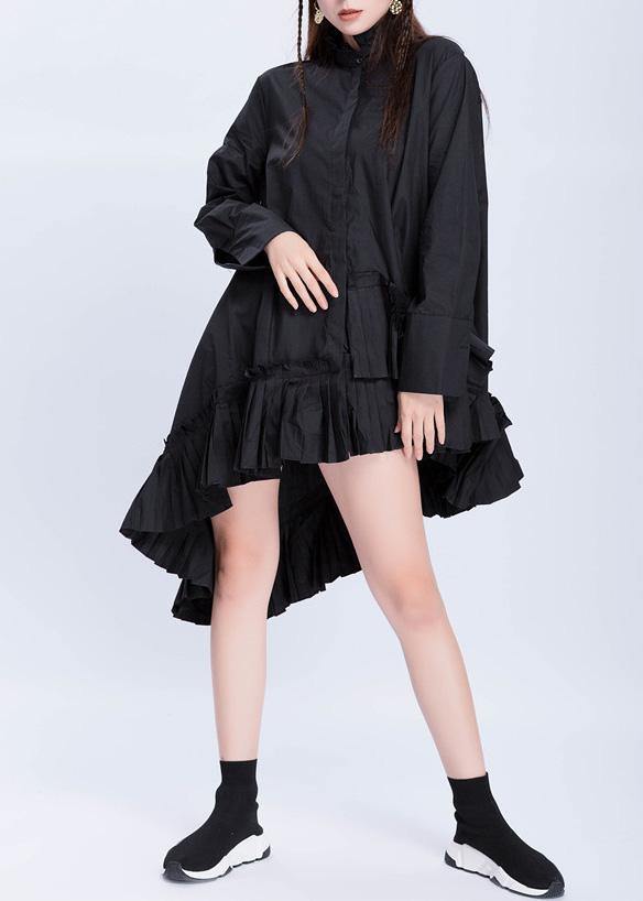 Beautiful black cotton top silhouette low high design Dresses ruffles hem shirts