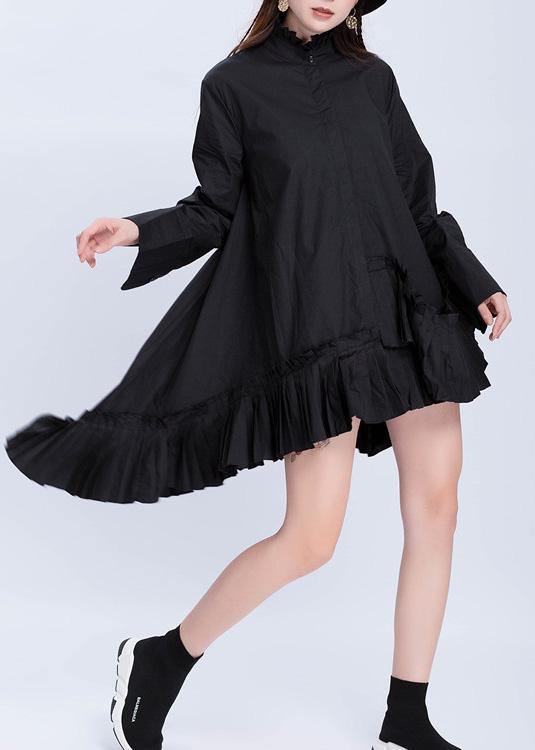 Beautiful black cotton top silhouette low high design Dresses ruffles hem shirts