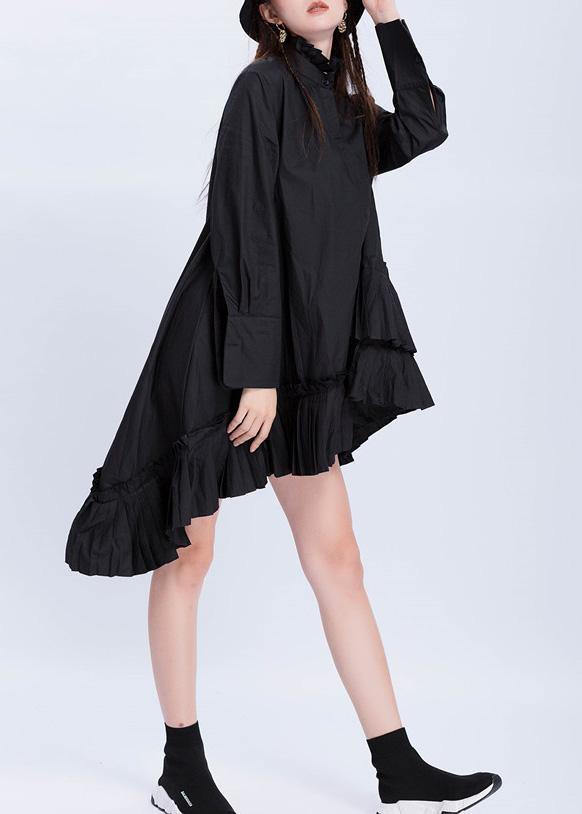 Beautiful black cotton top silhouette low high design Dresses ruffles hem shirts