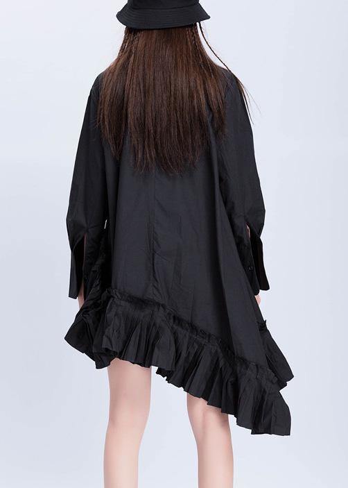 Beautiful black cotton top silhouette low high design Dresses ruffles hem shirts