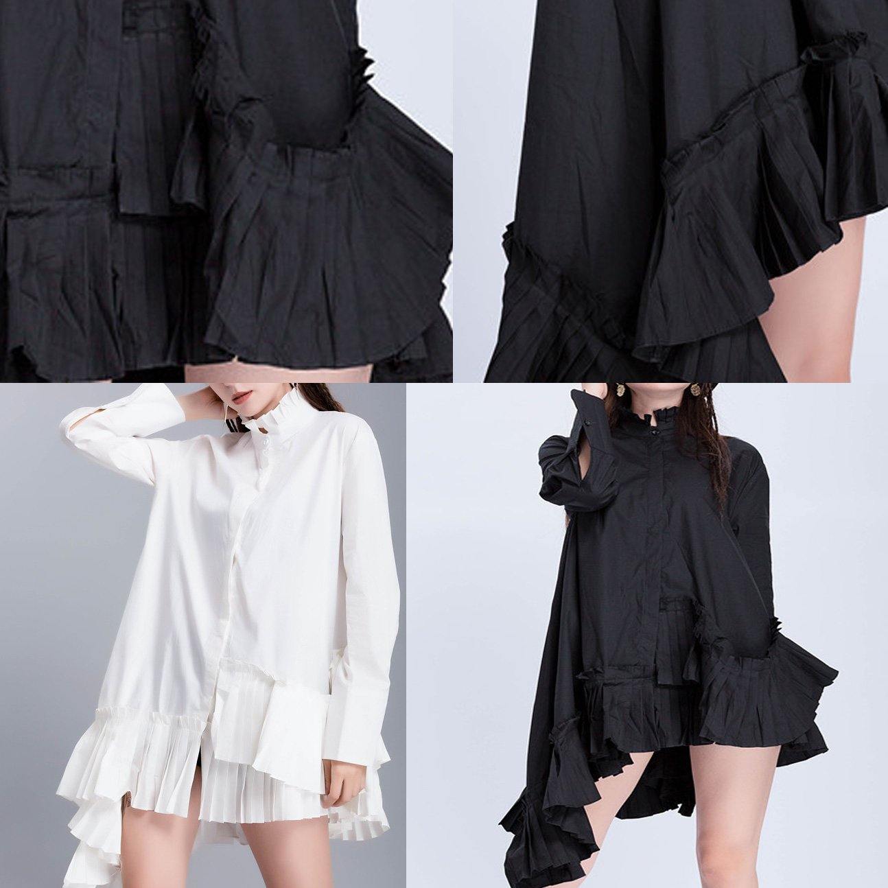 Beautiful black cotton top silhouette low high design Dresses ruffles hem shirts