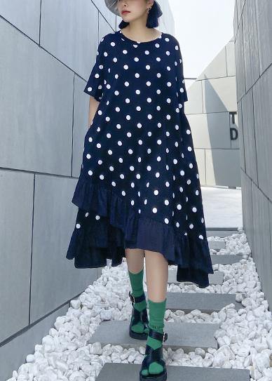 Beautiful black dotted cotton tunics for women o neck Ruffles Dress