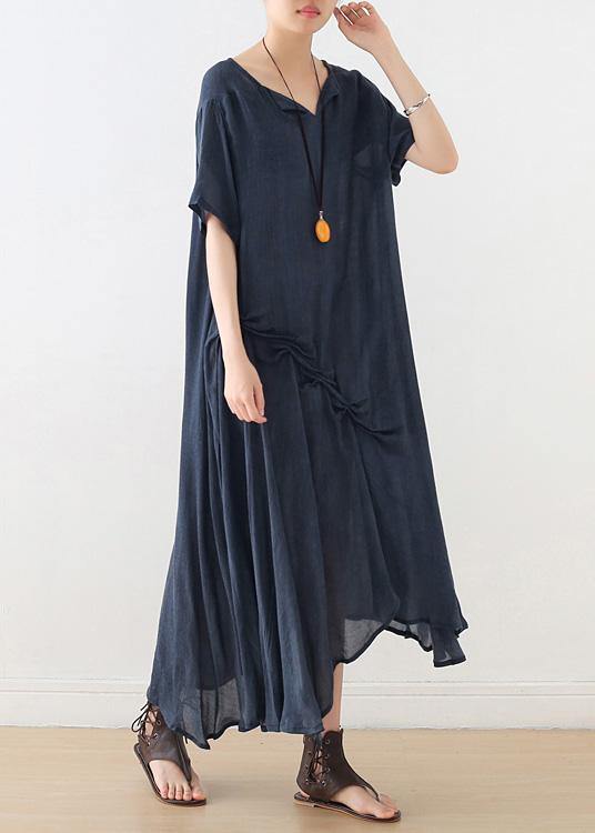 Beautiful blue Cinched cotton Tunics asymmetric long summer Dress