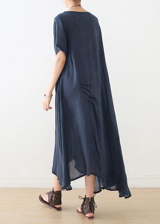 Beautiful blue Cinched cotton Tunics asymmetric long summer Dress