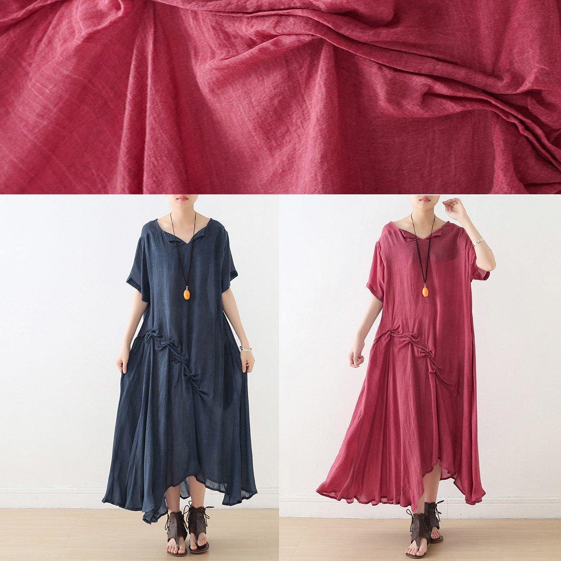 Beautiful blue Cinched cotton Tunics asymmetric long summer Dress