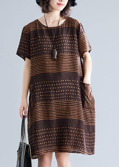 Beautiful chocolate dotted Cotton tunic top o neck pockets short Dress