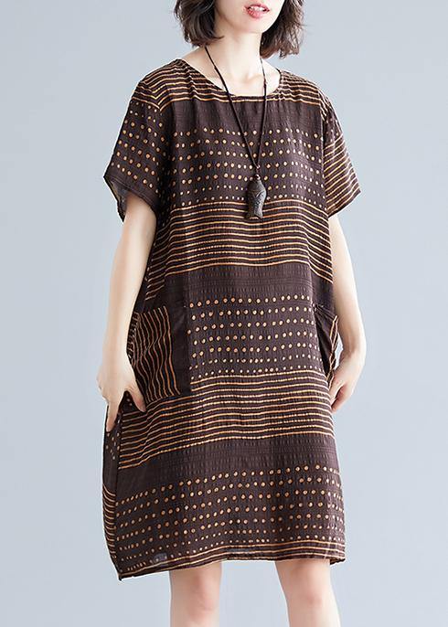 Beautiful chocolate dotted Cotton tunic top o neck pockets short Dress