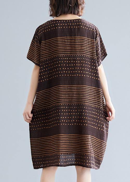 Beautiful chocolate dotted Cotton tunic top o neck pockets short Dress