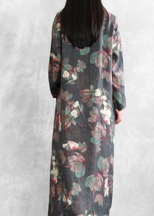 Beautiful floral linen dresses o neck pockets Maxi Dresses