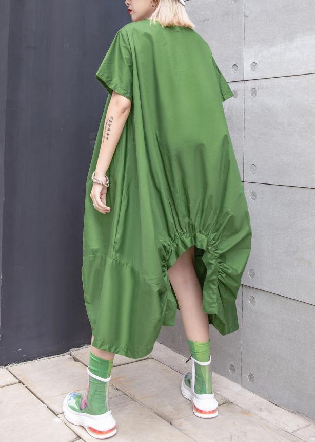 Beautiful green Cotton dresses o neck asymmetric Knee summer Dresses