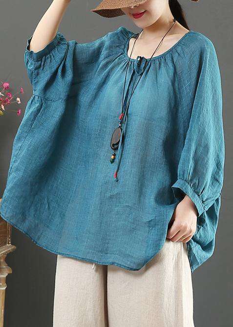 Beautiful green linen clothes For Women o neck half sleeve oversized summer shirt