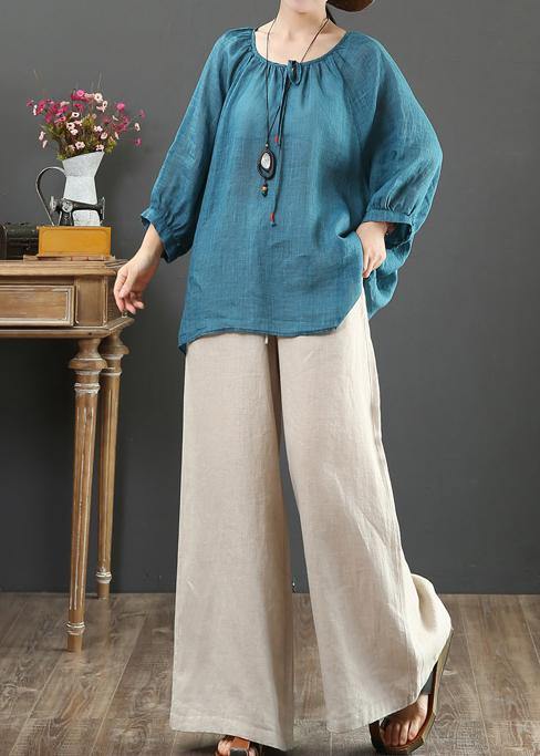 Beautiful green linen clothes For Women o neck half sleeve oversized summer shirt