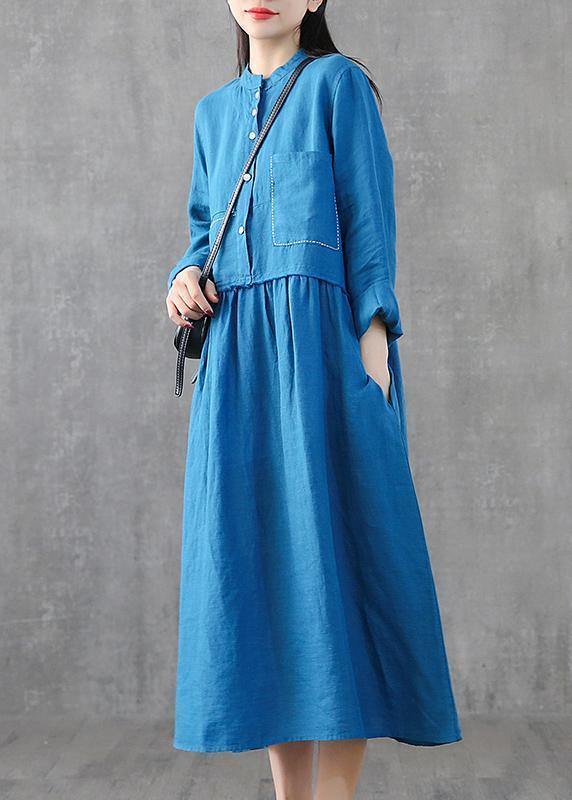 Beautiful green linen clothes For Women o neck patchwork Maxi spring Dresses