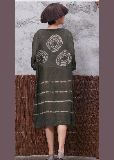 Beautiful green prints linen Tunic side open Plus Size Clothing summer Dress