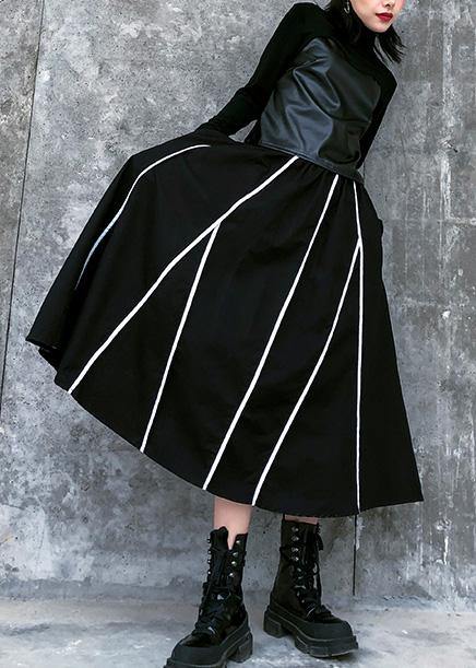 Beautiful high waist cotton asymmetric striped Long Shirts design black long Dresses