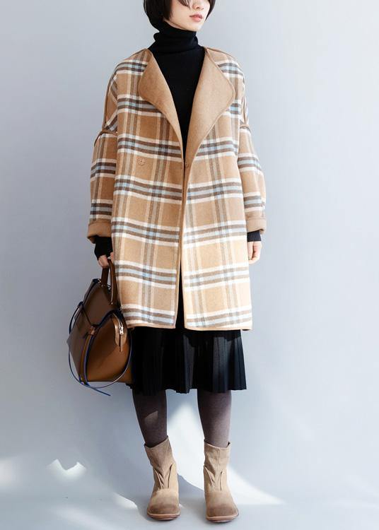 Beautiful khaki plaid Fashion clothes For Women Neckline o neck winter coat