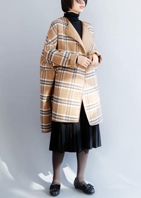 Beautiful khaki plaid Fashion clothes For Women Neckline o neck winter coat