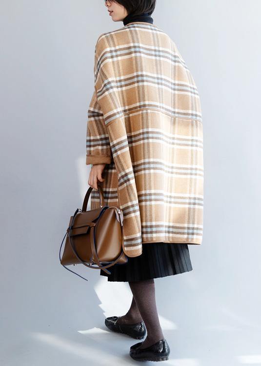 Beautiful khaki plaid Fashion clothes For Women Neckline o neck winter coat