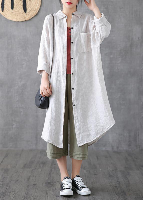 Beautiful lapel pockets linen clothes Photography gray striped Dress