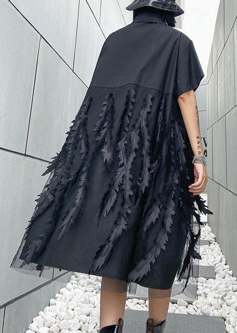 Beautiful lapel tulle Cotton summer clothes For Women Shape black Dress