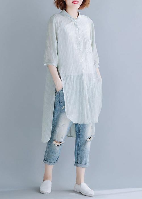 Beautiful light green cotton clothes For Women stand collar oversized shirt