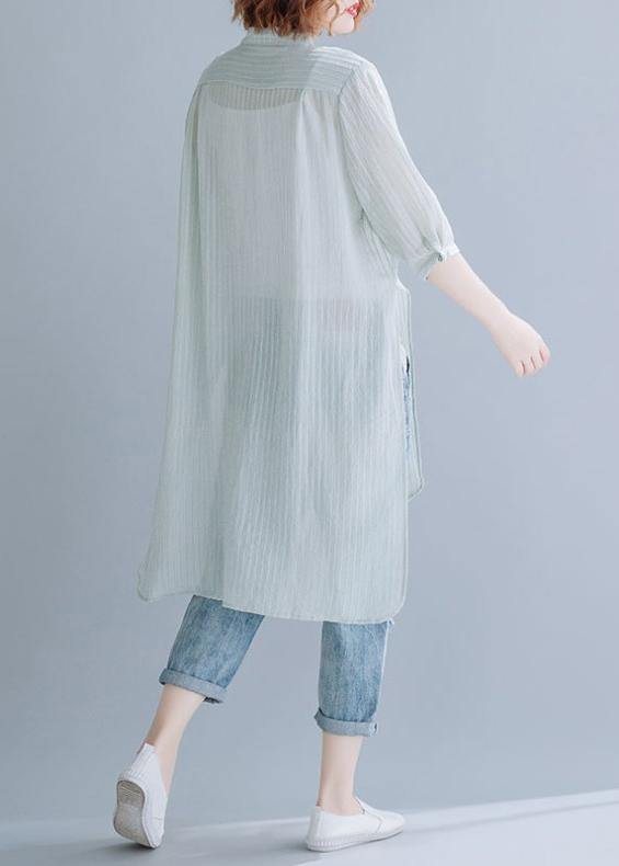 Beautiful light green cotton clothes For Women stand collar oversized shirt