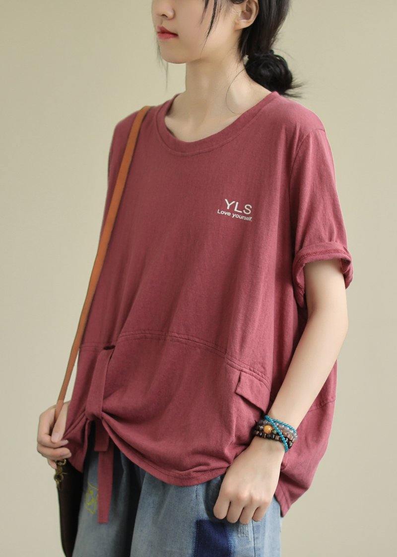 Beautiful o neck Letter cotton shirts Fashion Ideas red top