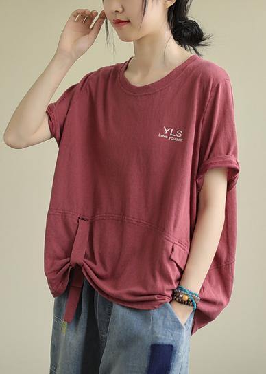 Beautiful o neck Letter cotton shirts Fashion Ideas red top