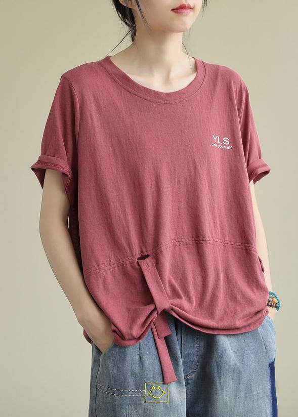 Beautiful o neck Letter cotton shirts Fashion Ideas red top