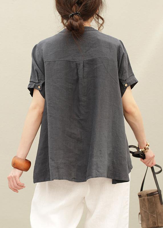 Beautiful o neck asymmetric linen summer tops silhouette Tutorials navy shirt