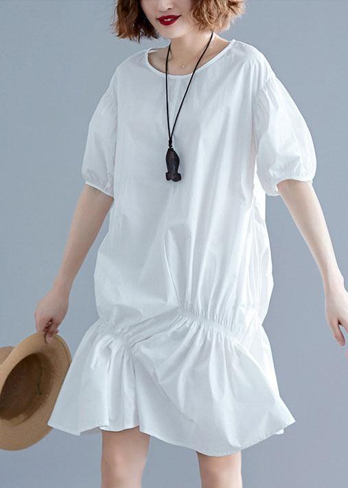 Beautiful o neck lantern sleeve Cotton pattern white Dresses