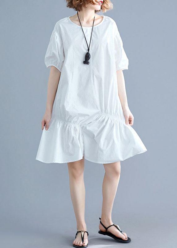 Beautiful o neck lantern sleeve Cotton pattern white Dresses