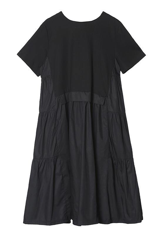 Beautiful o neck Cinched Cotton summer clothes For Women Shape black Dress