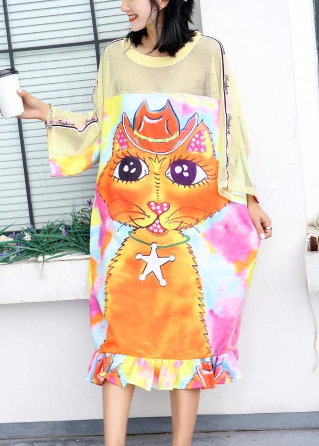 Beautiful patchwork short sleeve cotton Tunics Fashion Ideas Cartoon print long Dresses summer