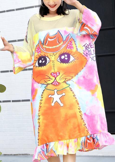 Beautiful patchwork short sleeve cotton Tunics Fashion Ideas Cartoon print long Dresses summer