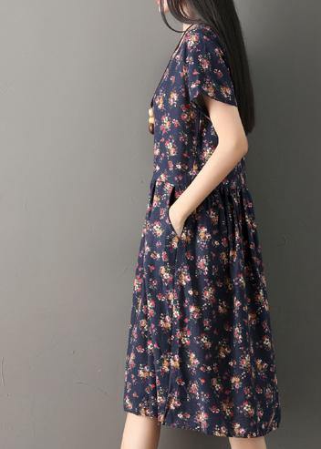 Beautiful print cotton clothes Indian Sewing navy oversized Dresses summer