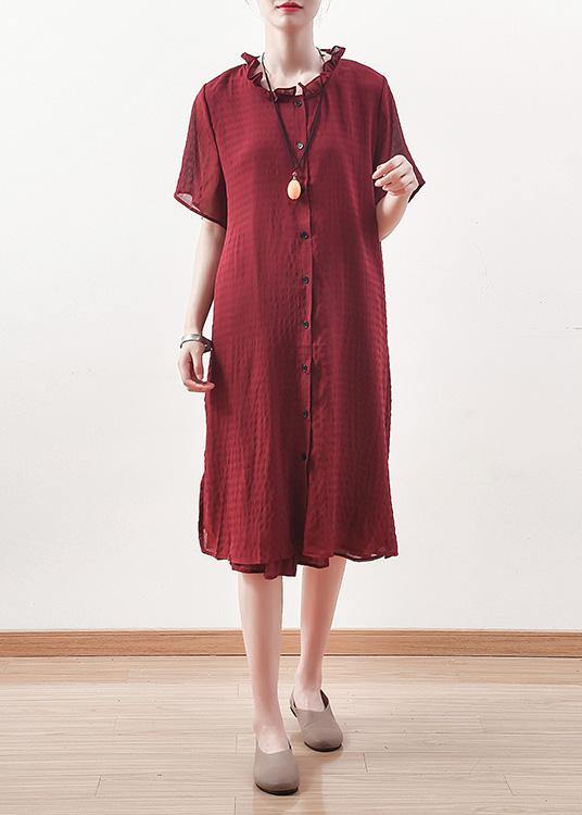 Beautiful red Chiffon clothes ruffles collar short summer shirt Dress