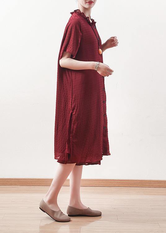 Beautiful red Chiffon clothes ruffles collar short summer shirt Dress