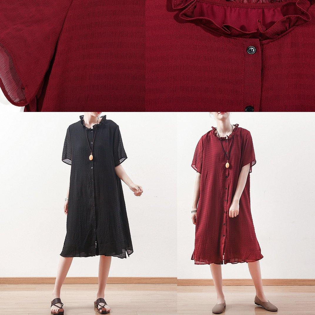 Beautiful red Chiffon clothes ruffles collar short summer shirt Dress